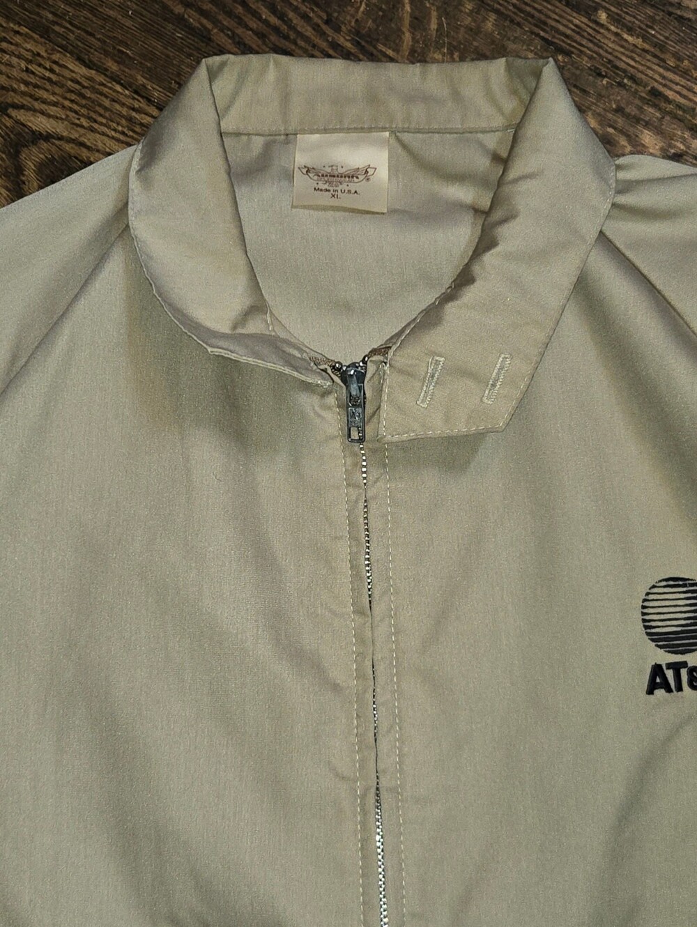 Vintage 1980s AT&T Work Jacket Men's XL Beige Bomber Harrington Style Retro - Picture 2 of 8